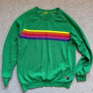 Aviator Nation Green Tee with Rainbow Accents